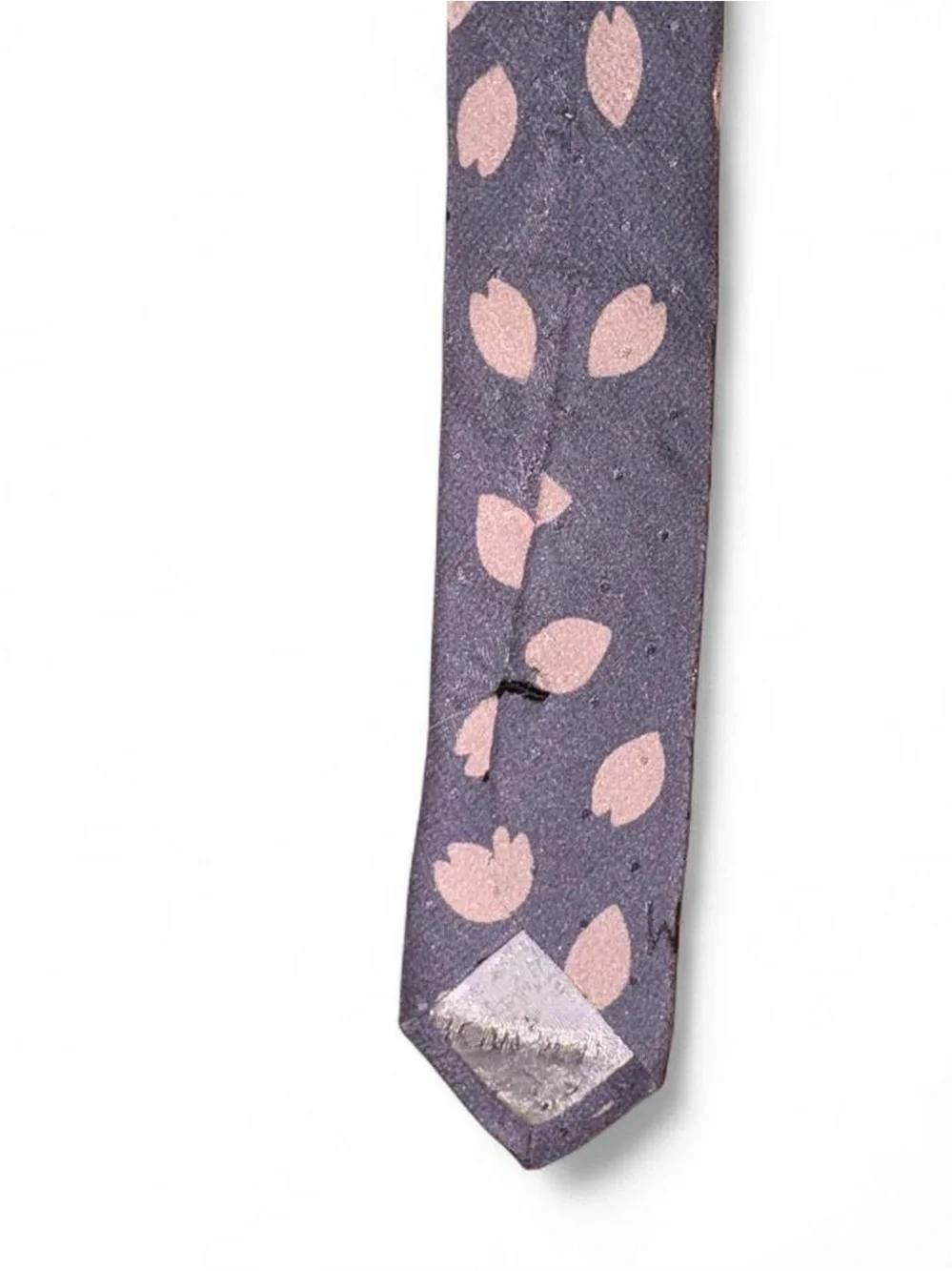 Hanae mori vintage Pink Leaf Pattern Gray Silk Tie